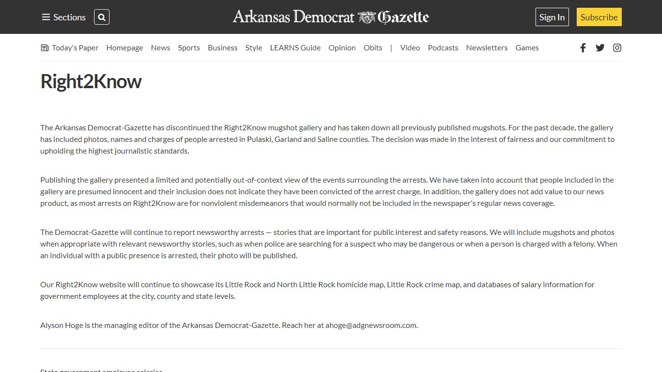 Right2Know | The Arkansas Democrat-Gazette - Arkansas' Best News Source