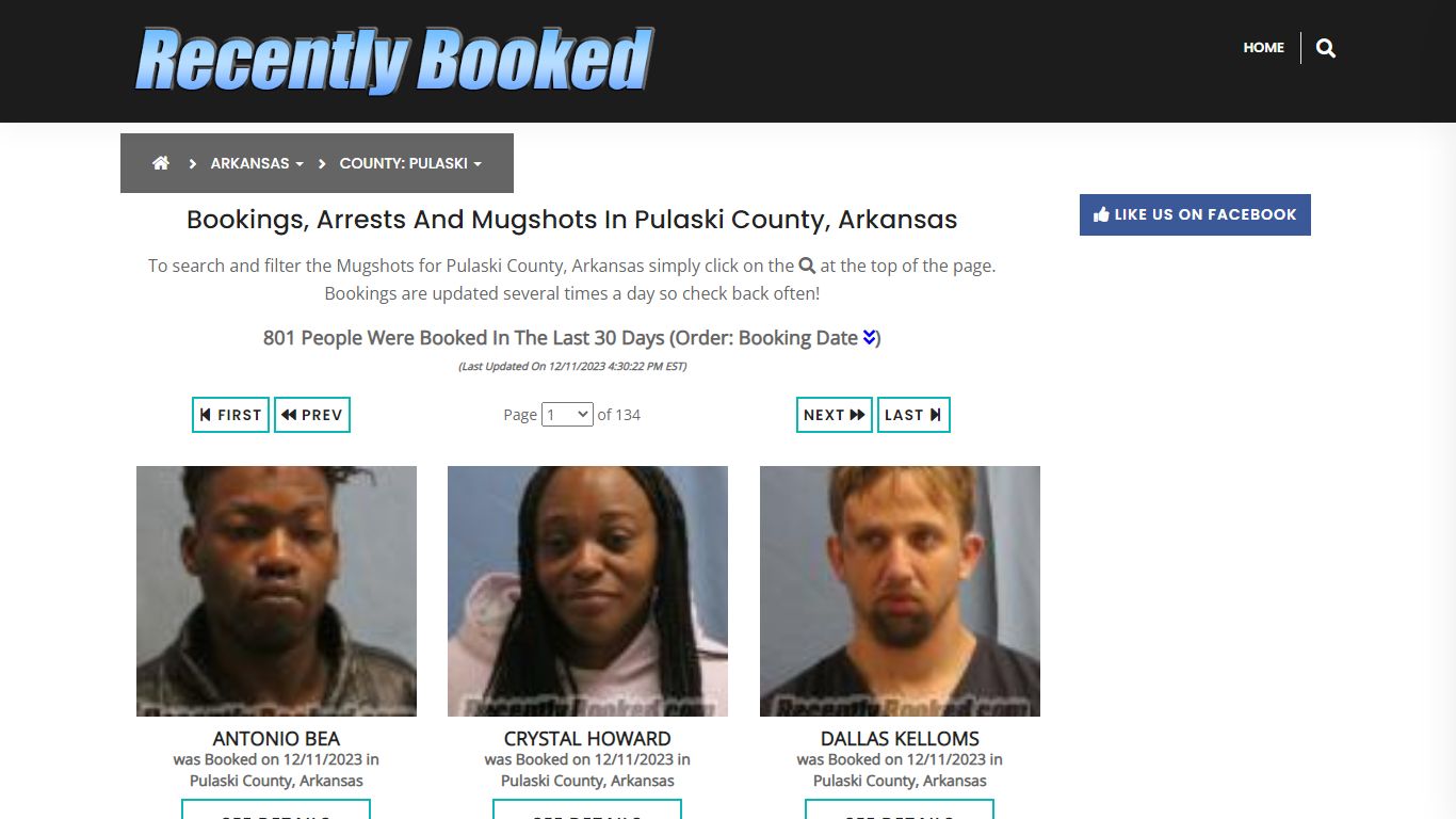 Bookings, Arrests and Mugshots in Pulaski County, Arkansas